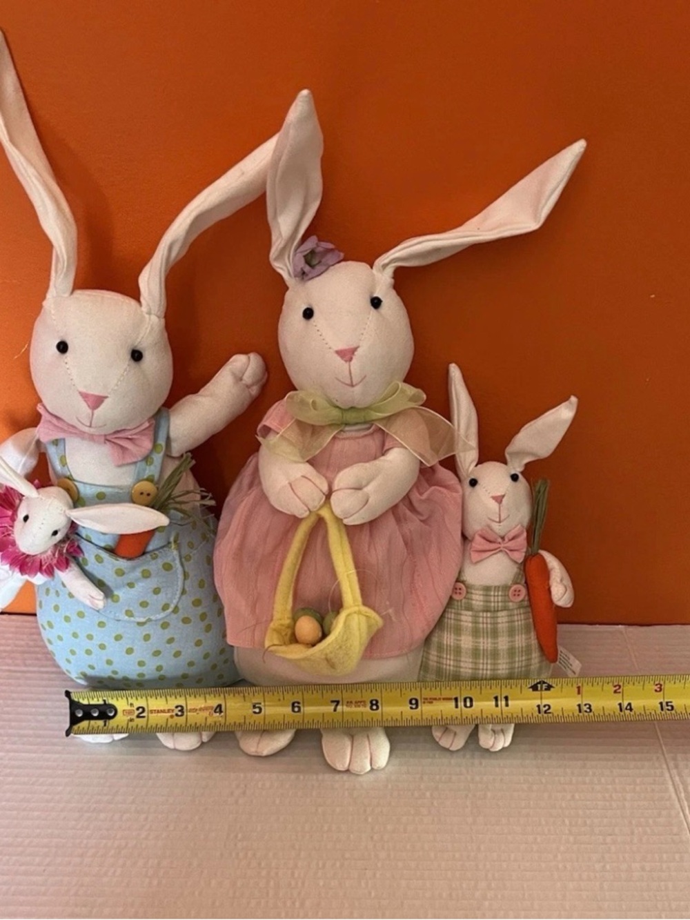 Plush Bunny Family Trio - Pink, White, Green Easter Decor